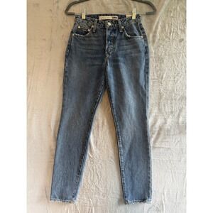 NWOT Lovers + Friends High Rise Straight Leg Blue Denim Jeans Med Wash Distress‎